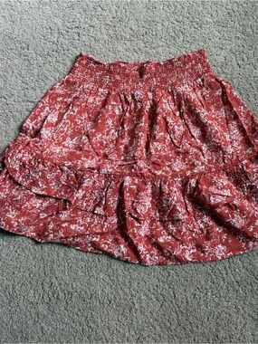 T.J.Maxx Rust Red Floral Smocked Ruffle Mini Skirt